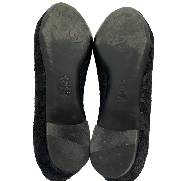 Tory Burch Shoes Womens Sz 6.5 Blk Chandra Loafer Satin + Fabric Lace Flat - Picture 11 of 16